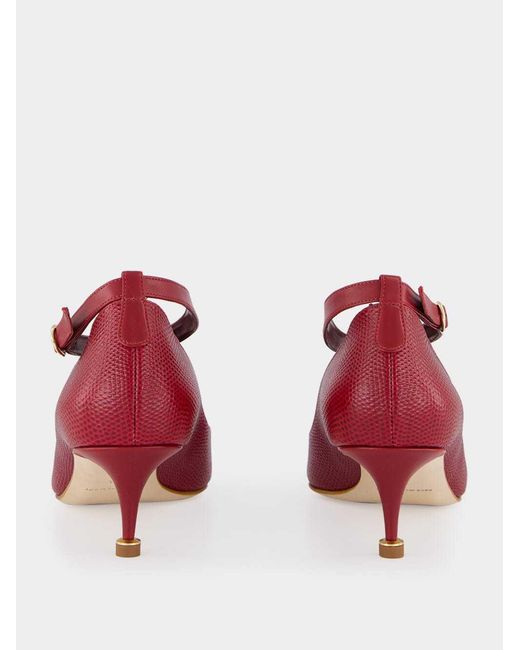 Manolo Blahnik Red Rosellon T-Strap Leather Kitten Pumps