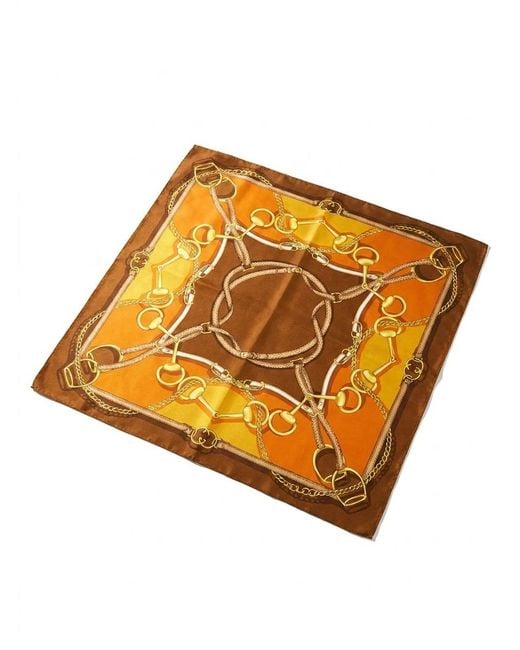 Gucci Orange Reversible Printed Silk Twill Carre