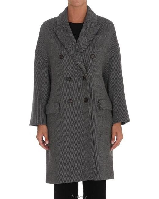 Brunello Cucinelli Gray Double-Breasted Cashmere-Blend Coat