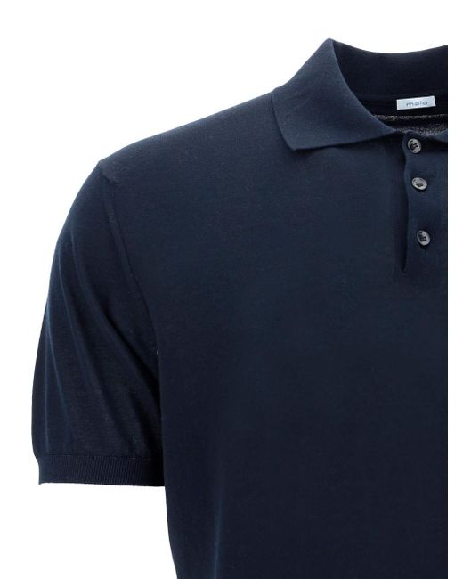 Malo Blue Fine-Knit Cotton Polo Shirt for men