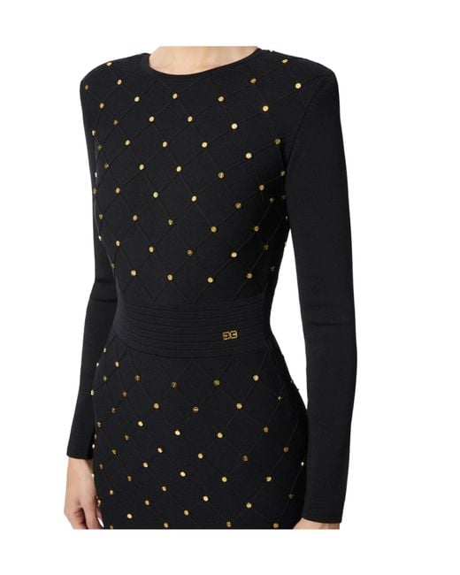 Elisabetta Franchi Black Lisabetta Franchi Diamond-Shaped Pattern Knitted Mini Dress