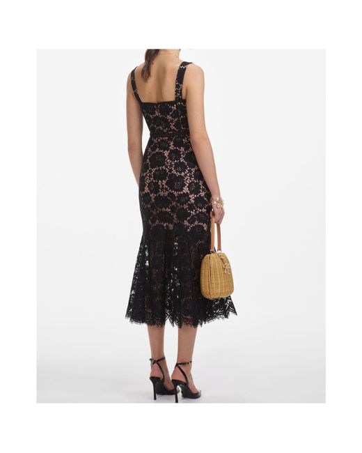 Self-Portrait Black Fine Lace Midi Dress