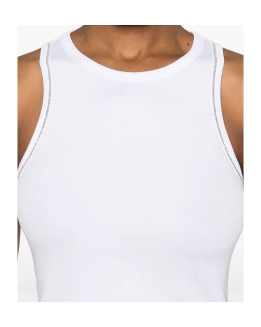 Peserico White Beaded Trim-Detail Sleeveless Top