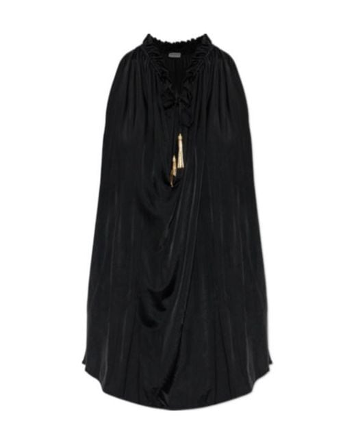 Balmain Black Flowy Pleated Knit Top