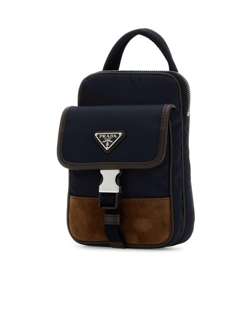 Prada Blue Re-Nylon And Leather Smartphone Case for men
