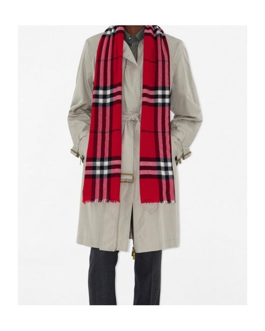 Burberry Red Checked Frayed-Edge Scarf