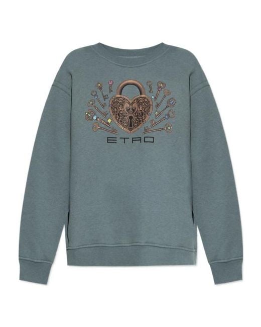 Etro Blue Graphic Printed Crewneck Sweatshirt