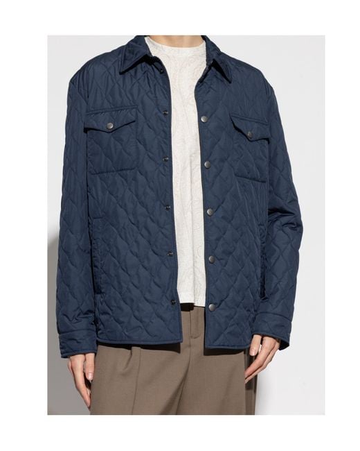 Etro Blue Quilted Snap-Button Jacket for men