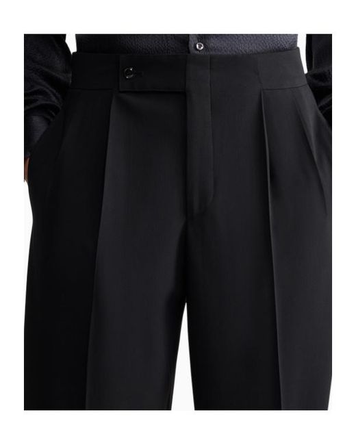 Giorgio Armani Black Pleated Wide-Leg Trousers for men