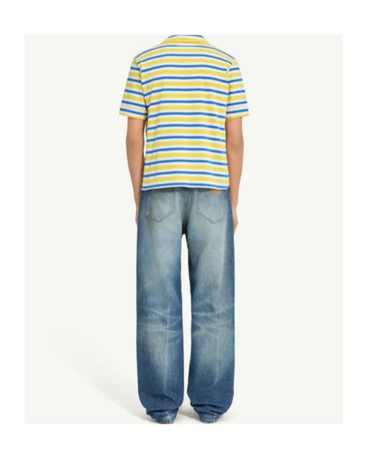 MM6 by Maison Margiela Yellow Logo Embroidered Striped Polo Shirt for men