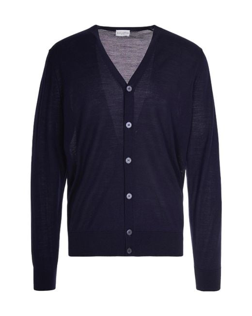 Ballantyne Blue V-Neck Wool Cardigan for men