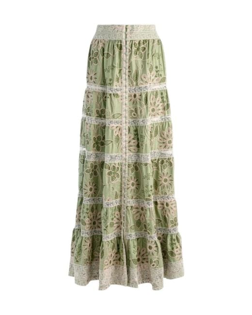 Alice + Olivia Green Adira Embroidered Maxi Skirt