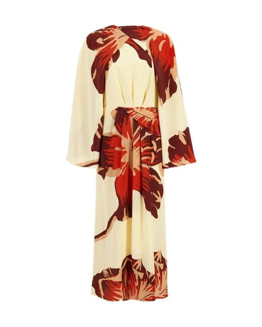 Johanna Ortiz Red Odyssey Floral-Print Midi Dress