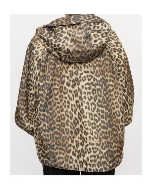 Ganni Natural Leopard Print Hooded Jacket