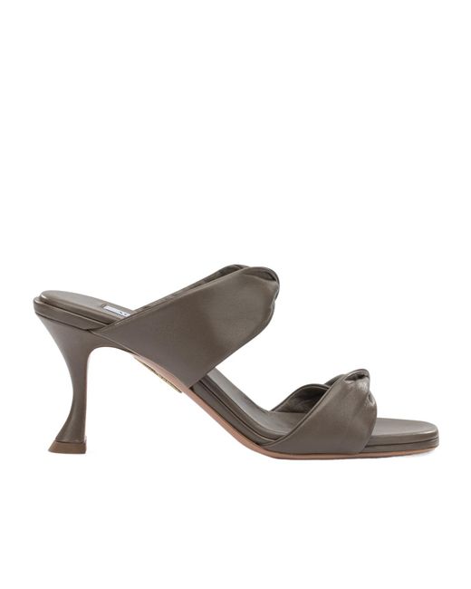 Aquazzura Gray Twist 75 Braided Strap Mules