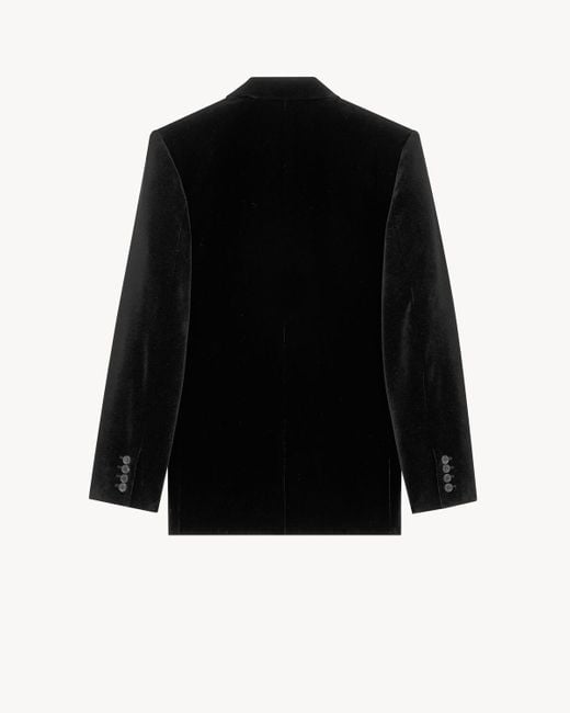 Saint Laurent Black Cassandre Double-Breasted Velvet Jacket