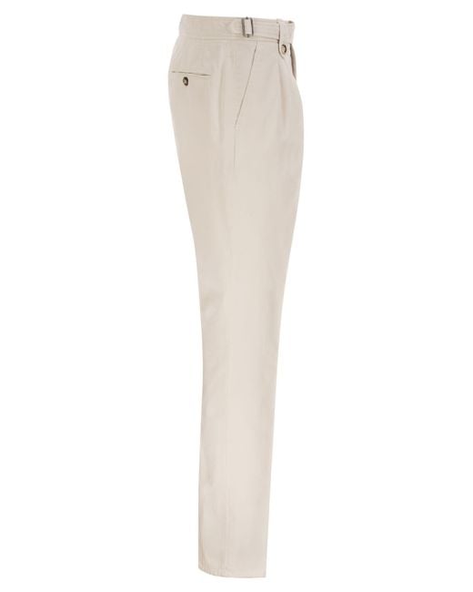 Brunello Cucinelli Natural Pleated Side-Adjuster Tapered Trousers for men