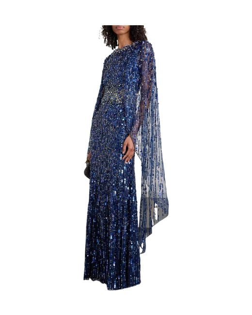 Jenny Packham Blue Embellished Tulle Gown