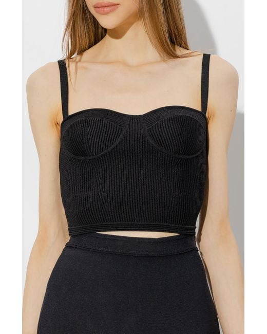 McQueen Black Ribbed Cropped Bustier Top