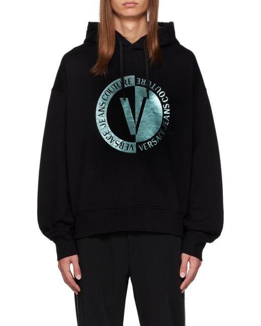 Versace Jeans Blue Couture Logo Printed Drawstring Hoodie for men