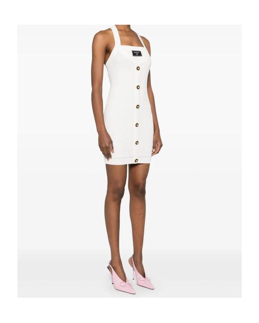 Balmain White Ribbed Mini Dress