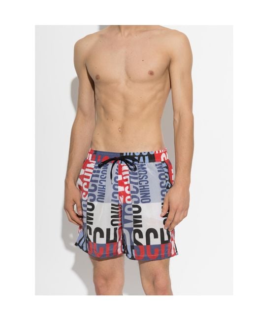 Moschino Red Drawstring Swim Trunks for men