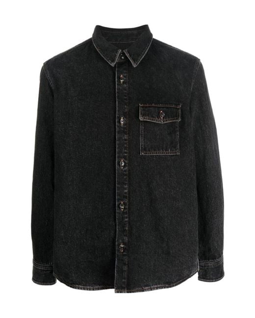 A.P.C. Black Buttoned Long-Sleeved Denim Shirt for men