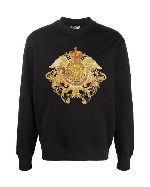 Versace Jeans Black Baroque Monogram Print Sweatshirt for men