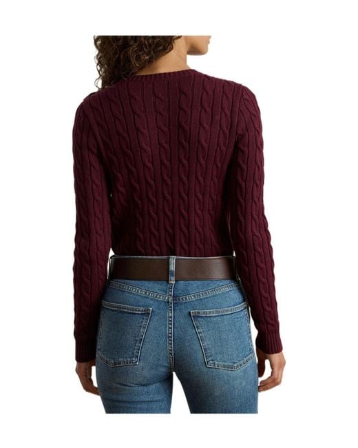 Ralph Lauren Purple Burgundy Cable-Knit Crewneck Sweater
