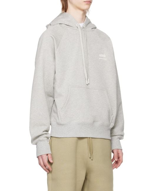 AMI Gray Ami De Coeur Logo-Printed Drawstring Hoodie for men