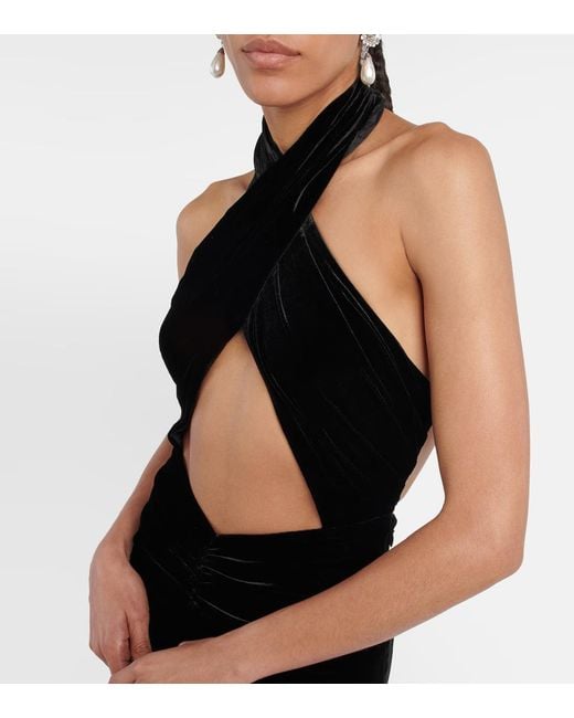 Alessandra Rich Black Openwork Velvet Dress