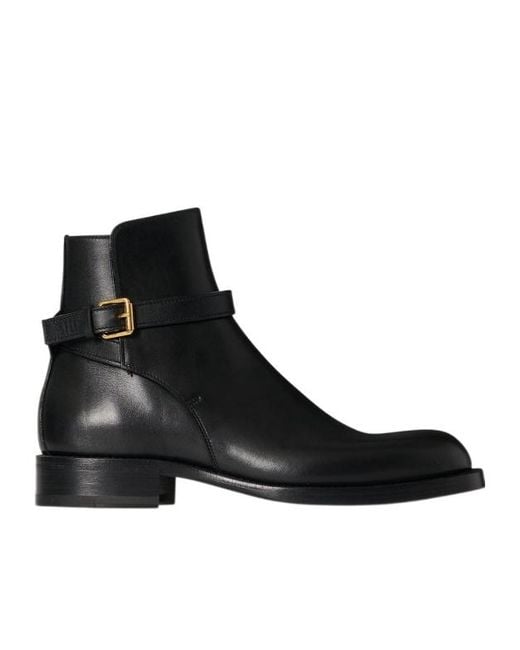 The Row Black Nobilis Buckle Leather Ankle Boots