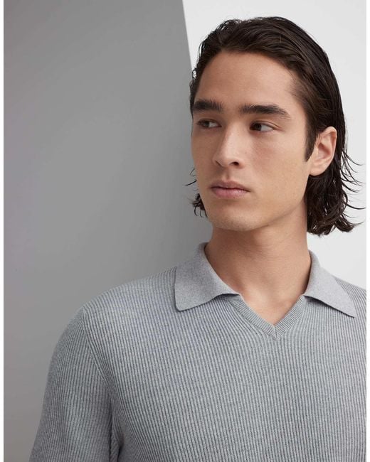 Brunello Cucinelli Gray Short-Sleeved Ribbed-Knit Polo Shirt for men