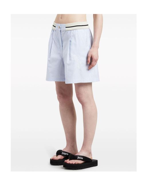 Palm Angels White Stiped Pleated Boxed Shorts