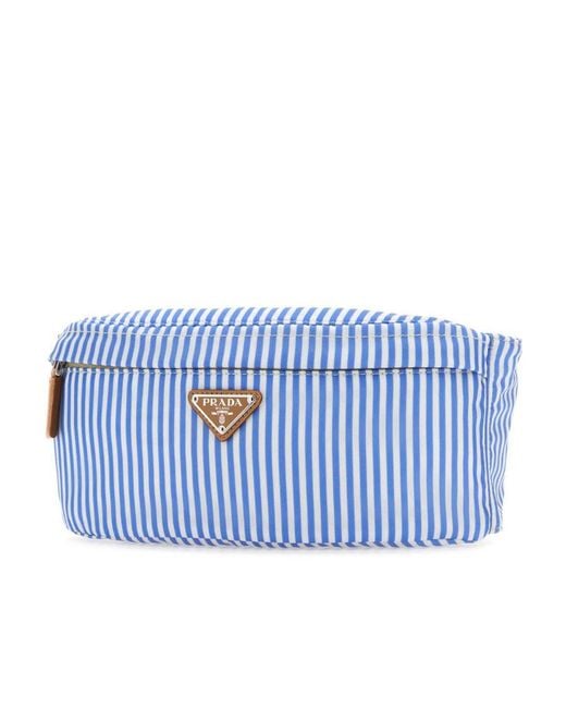 Prada Blue Striped-Pattern Belt Bag for men