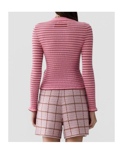 Guest In Residence Pink Striped Shirred Polo Shirt