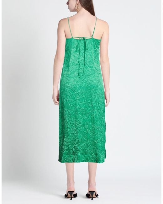 Ganni Green Crinkled Slip Dress