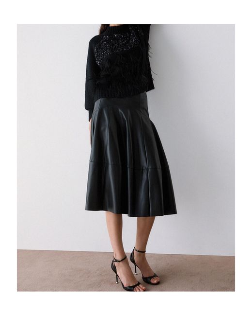 Liu Jo Black Coated Fabric Midi Skirt