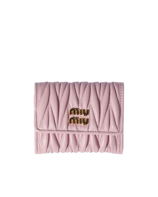Miu Miu Pink Matelassé Nappa Leather Small Wallet