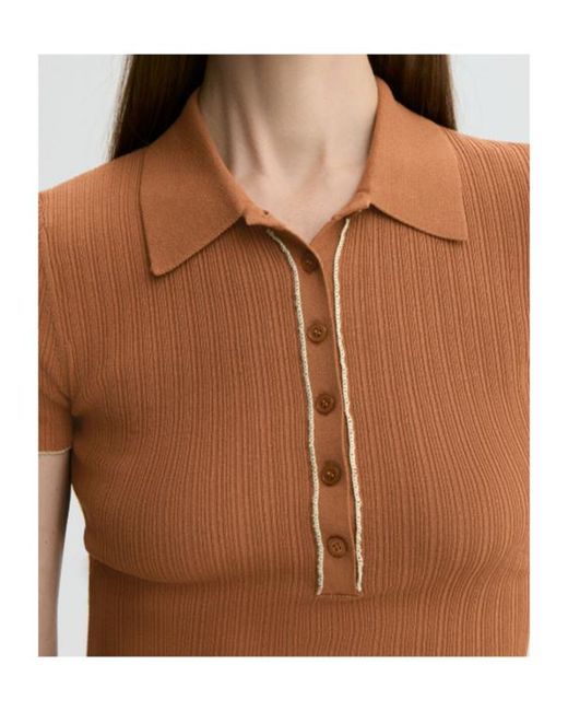 By Malene Birger Brown Benita Ribbed-Knit Polo Shirt