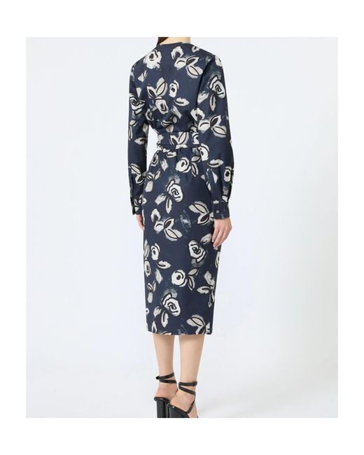 Max Mara Blue Printed Poplin Wrap Dress