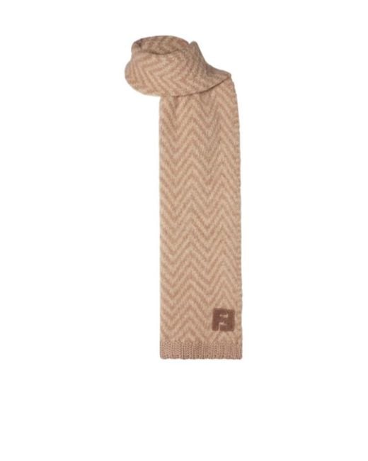 Fendi Natural Ff Chevron Knitted Scarf