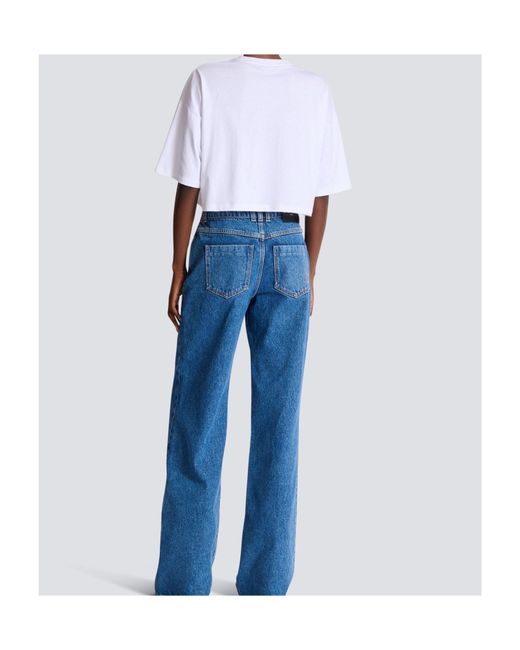 Balmain White Plage Cropped Logo T-Shirt