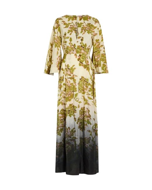 LaDoubleJ Metallic Belle Kaftan Printed Silk Maxi Dress