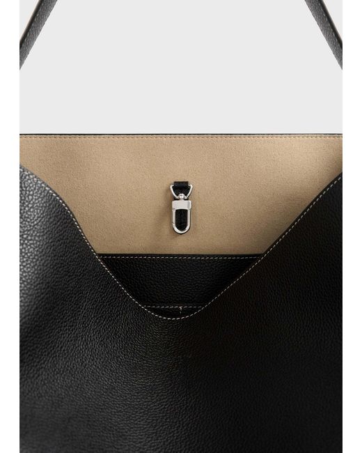 Totême Black Medium Belted Grained-Leather Tote Bag
