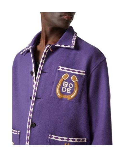 Bode Purple Embroidered Wool Jacket for men