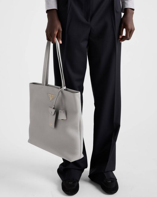 Prada Gray Large Leather Tote Bag