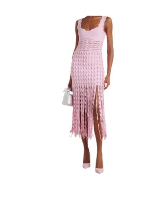 Jonathan Simkhai Pink Brionne Fringed Knitted Midi Dress