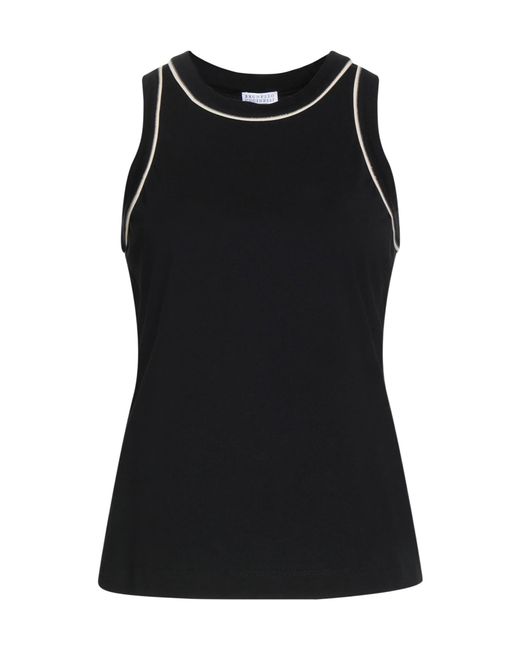 Brunello Cucinelli Black Solid-Color Sleeveless Crew Neck Blouse