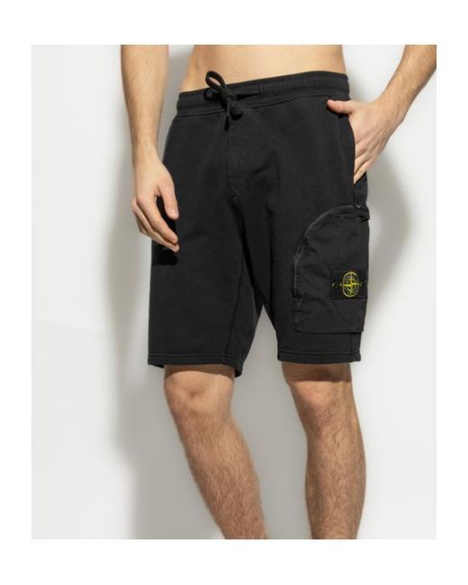Stone Island Black Logo-Patch Drawstring Shorts for men